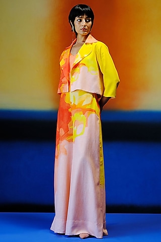 Bright Orange & Yellow Korean Linen Jumpsuit & Jacket by CLOS