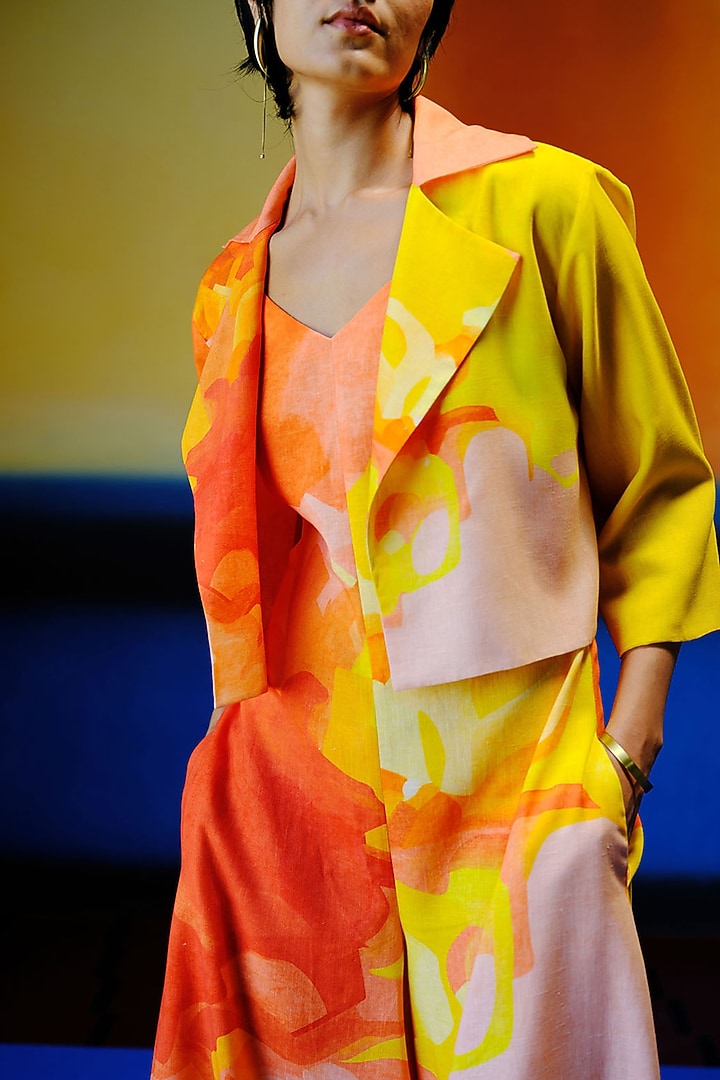 Bright Orange & Yellow Korean Linen Jumpsuit & Jacket by CLOS at Pernia's Pop Up Shop