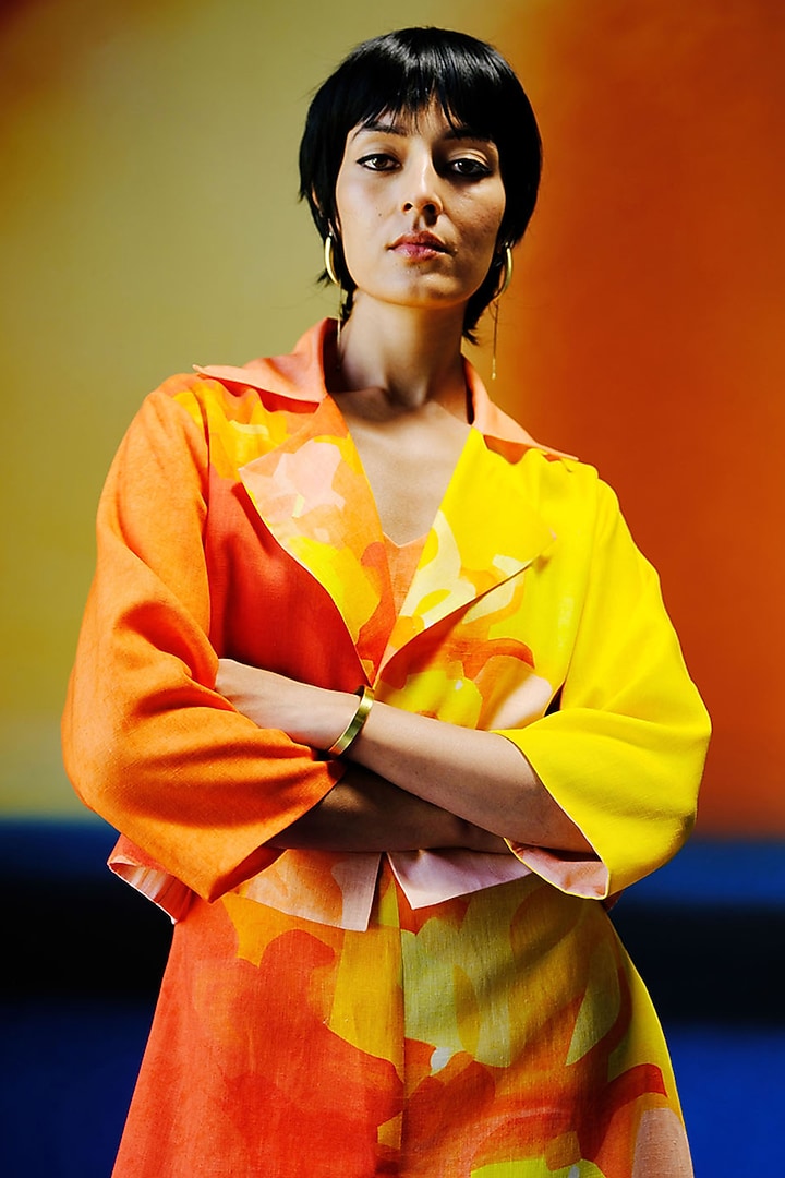 Bright Orange & Yellow Korean Linen Jumpsuit & Jacket by CLOS at Pernia's Pop Up Shop