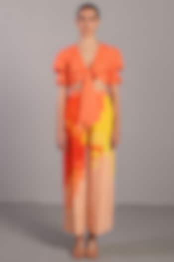 Bright Orange & Yellow Korean Linen Pant Set by CLOS at Pernia's Pop Up Shop