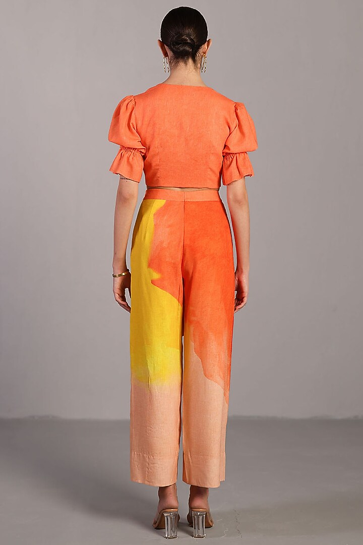 Bright Orange & Yellow Korean Linen Pant Set by CLOS at Pernia's Pop Up Shop