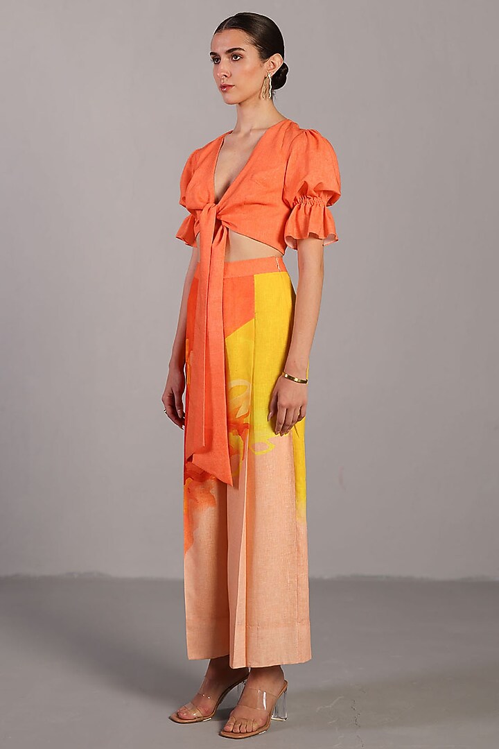 Bright Orange & Yellow Korean Linen Pant Set by CLOS at Pernia's Pop Up Shop