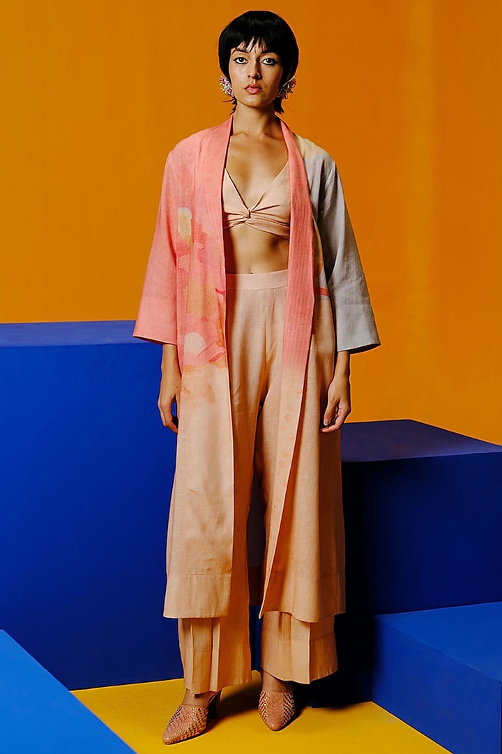 Peach & Grey Korean Linen Jacket Set by CLOS at Pernia's Pop Up Shop