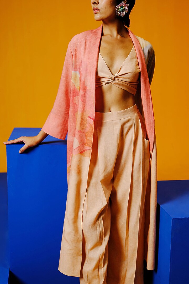 Peach & Grey Korean Linen Jacket Set by CLOS at Pernia's Pop Up Shop