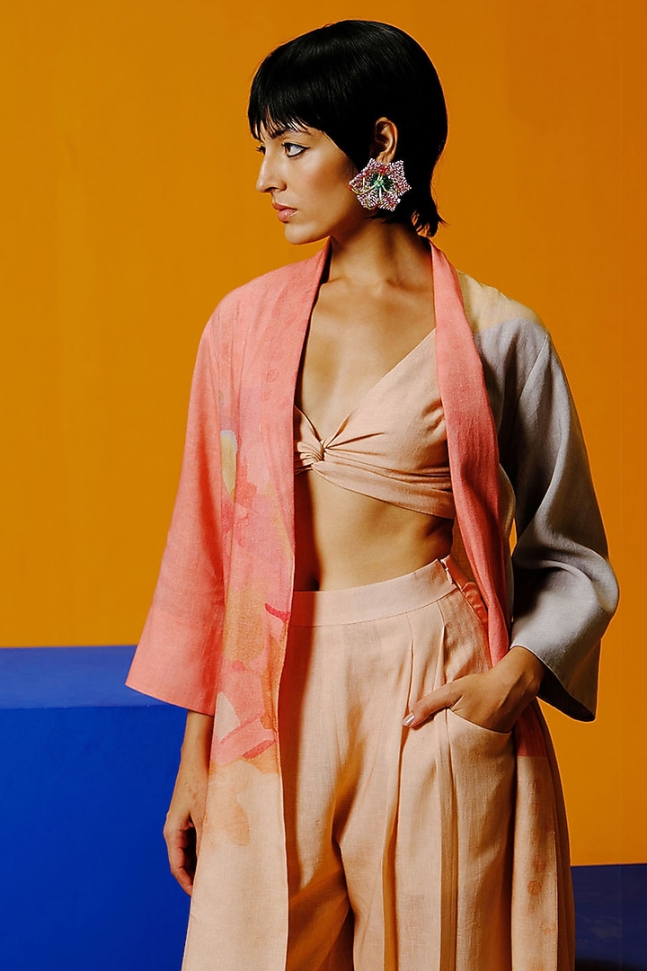 Peach & Grey Korean Linen Jacket Set by CLOS at Pernia's Pop Up Shop