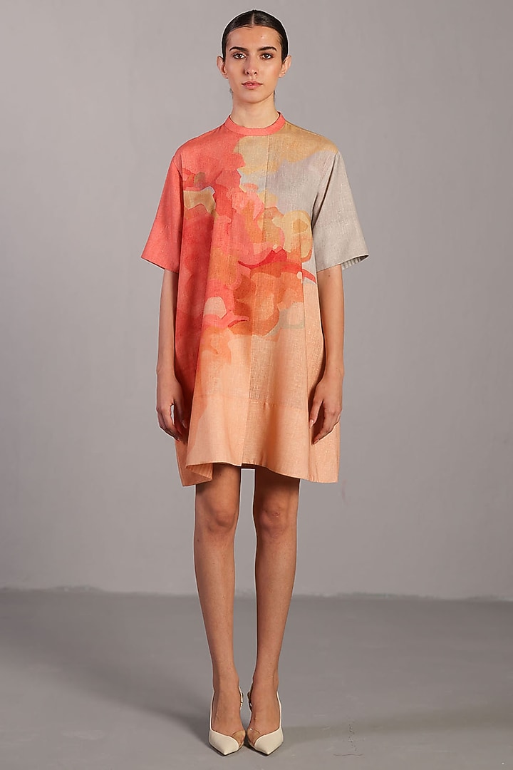 Peach & Grey Korean Linen Summer Dress by CLOS at Pernia's Pop Up Shop