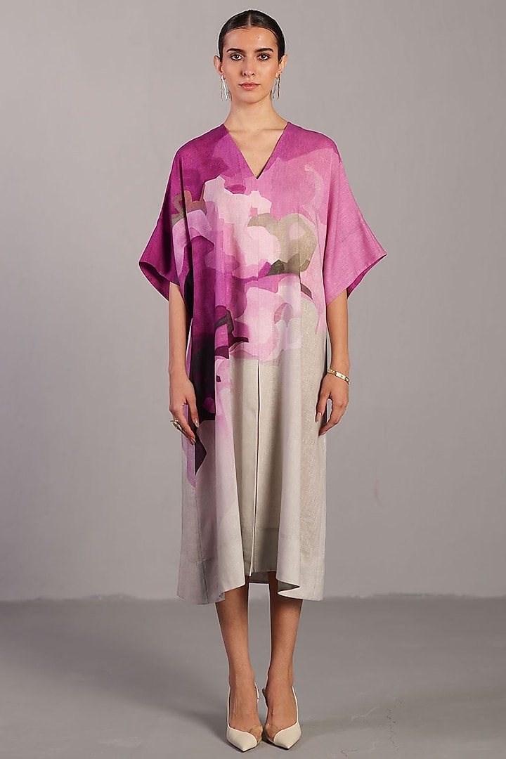 Beetroot Pink & Pastel Grey Korean Linen Summer Dress by CLOS at Pernia's Pop Up Shop