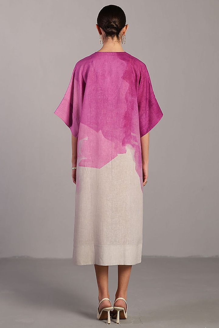 Beetroot Pink & Pastel Grey Korean Linen Summer Dress by CLOS at Pernia's Pop Up Shop