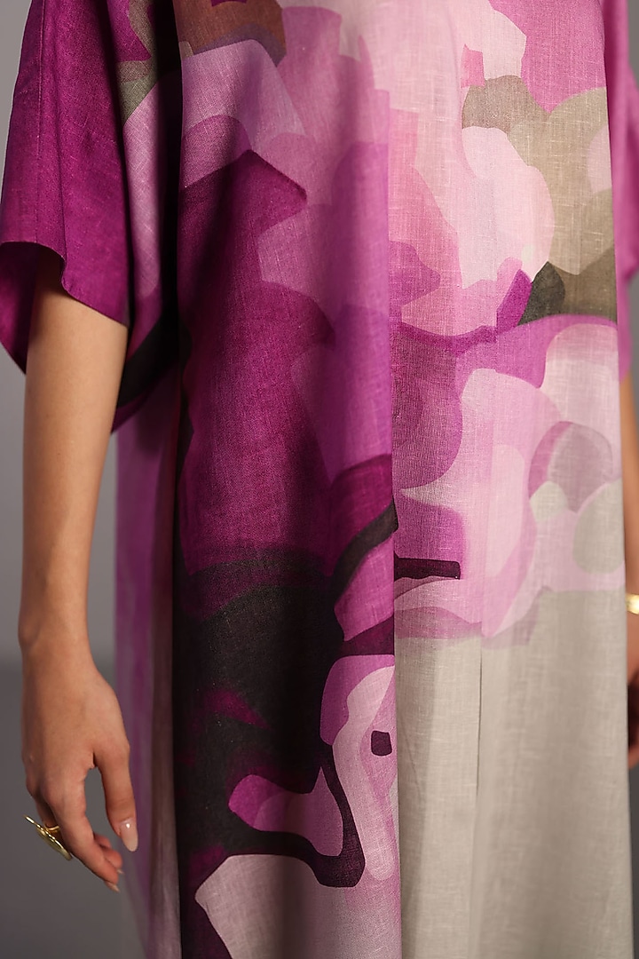 Beetroot Pink & Pastel Grey Korean Linen Summer Dress by CLOS at Pernia's Pop Up Shop
