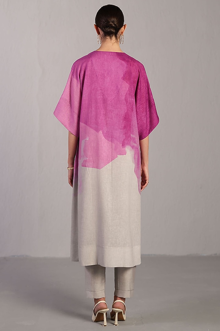 Beetroot Pink & Pastel Grey Korean Linen Kurta Set by CLOS at Pernia's Pop Up Shop