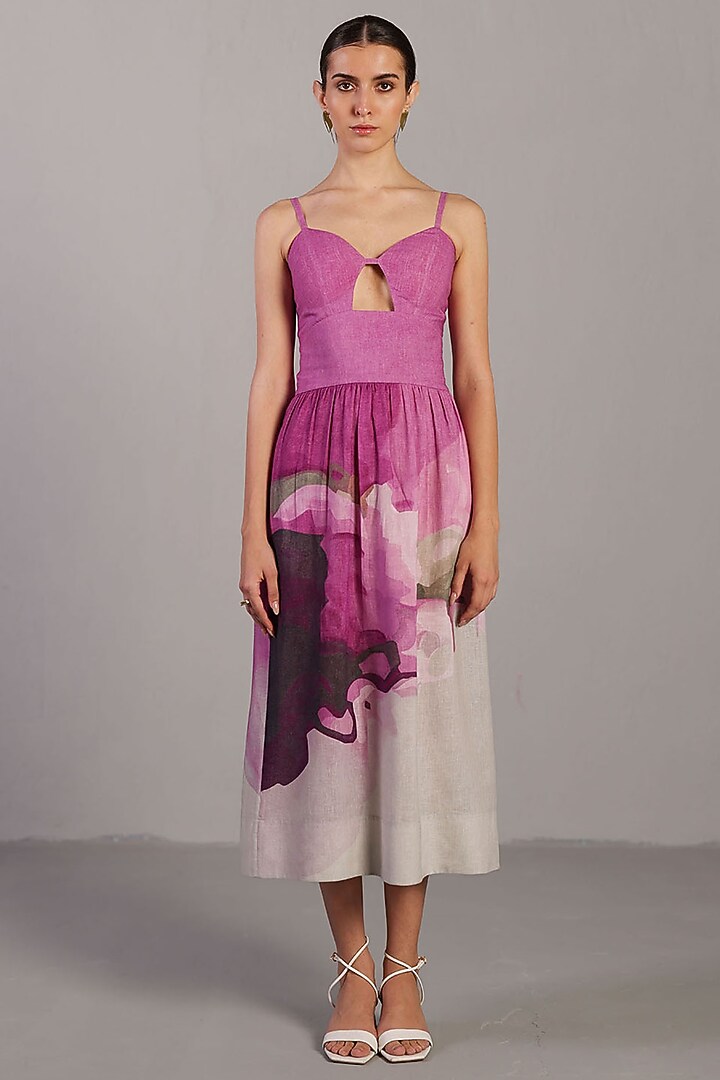 Beetroot Pink & Pastel Grey Korean Linen Vacation Dress by CLOS at Pernia's Pop Up Shop