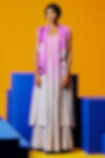 Beetroot Pink & Pastel Grey Korean Linen Jacket Vacation Dress by CLOS at Pernia's Pop Up Shop