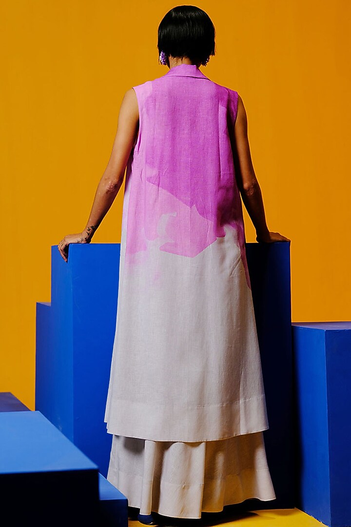 Beetroot Pink & Pastel Grey Korean Linen Jacket Vacation Dress by CLOS at Pernia's Pop Up Shop