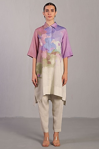 Pastel Multi-Colored Korean Linen Kurta Set by CLOS