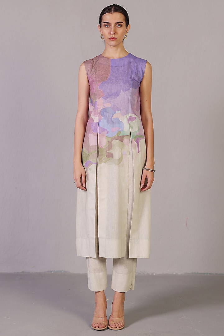 Pastel Multi-Colored Korean Linen Pleated Kurta Set by CLOS at Pernia's Pop Up Shop