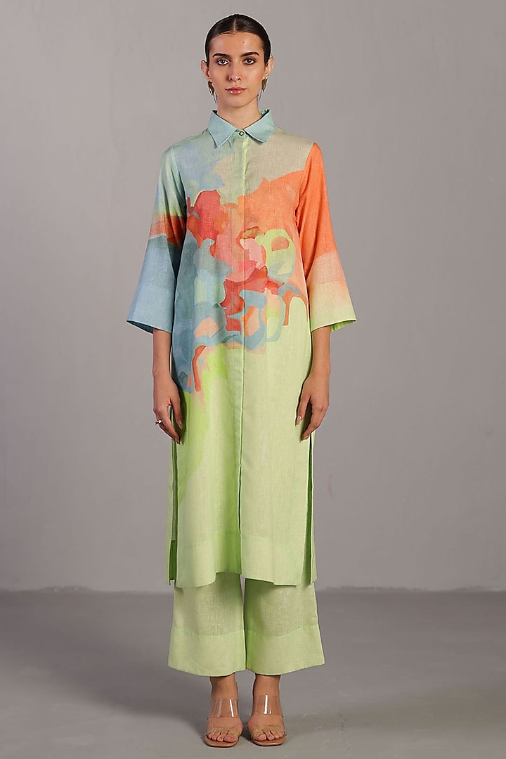 Multi-Colored Korean Linen Long Kurta Set by CLOS at Pernia's Pop Up Shop