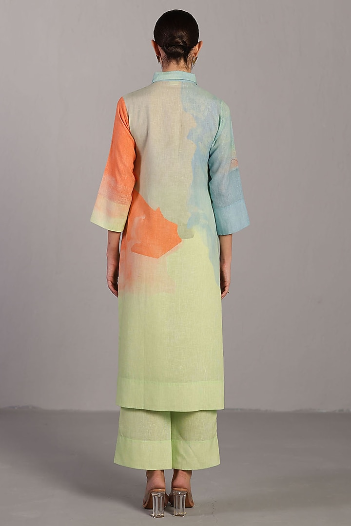 Multi-Colored Korean Linen Long Kurta Set by CLOS at Pernia's Pop Up Shop
