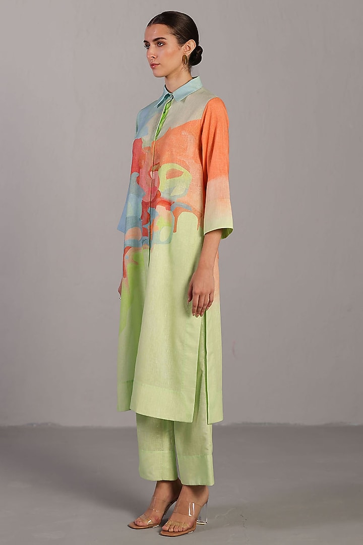 Multi-Colored Korean Linen Long Kurta Set by CLOS at Pernia's Pop Up Shop
