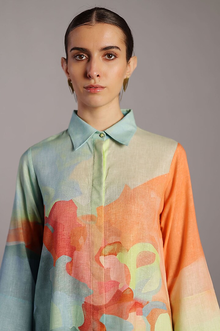 Multi-Colored Korean Linen Long Kurta Set by CLOS at Pernia's Pop Up Shop