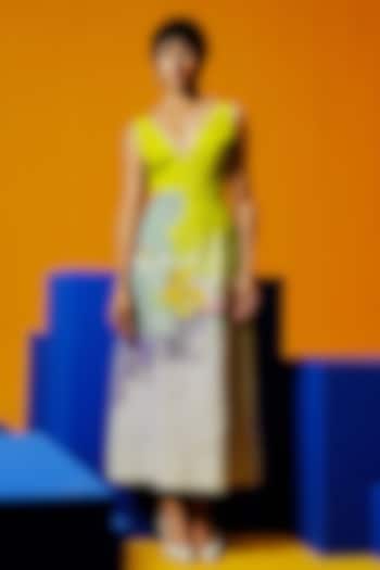 Neon Green & Blue Korean Linen A-Line Vacation Dress by CLOS at Pernia's Pop Up Shop