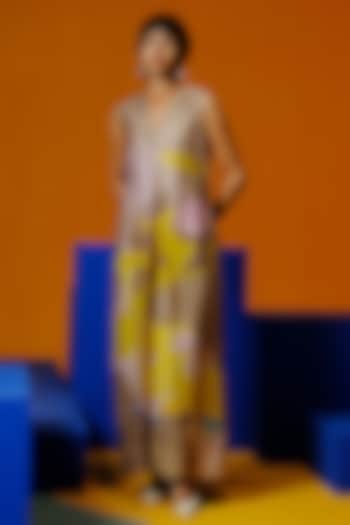 Smoky Beige & Bright Yellow Linen Silk Jumpsuit by CLOS at Pernia's Pop Up Shop