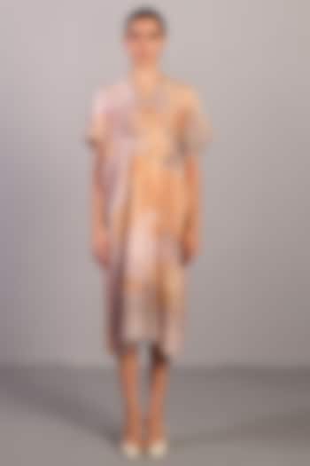 Soft Grey & Orange Linen Silk Pleated Summer Dress by CLOS at Pernia's Pop Up Shop