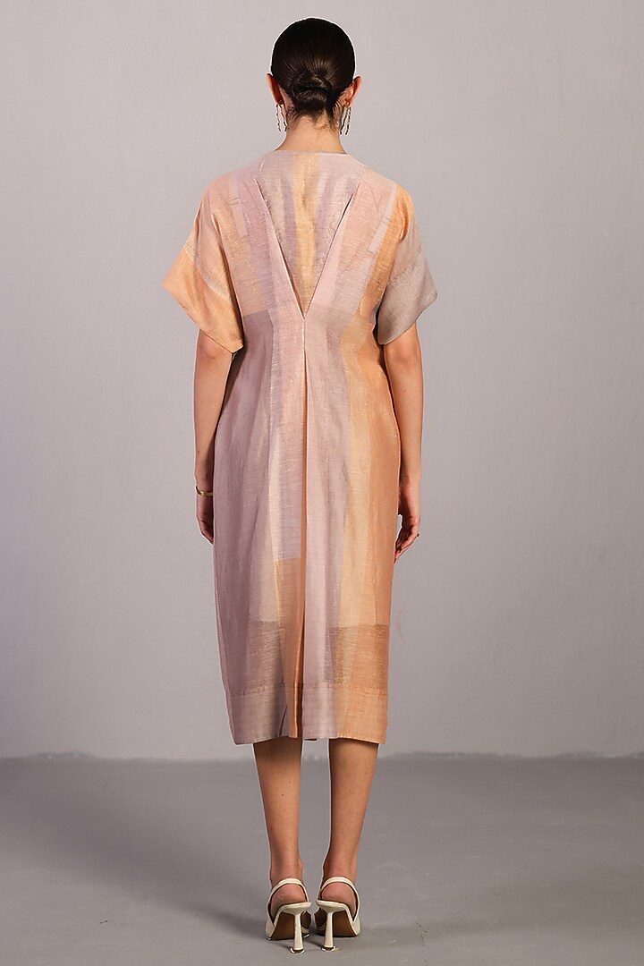 Soft Grey & Orange Linen Silk Pleated Summer Dress by CLOS at Pernia's Pop Up Shop