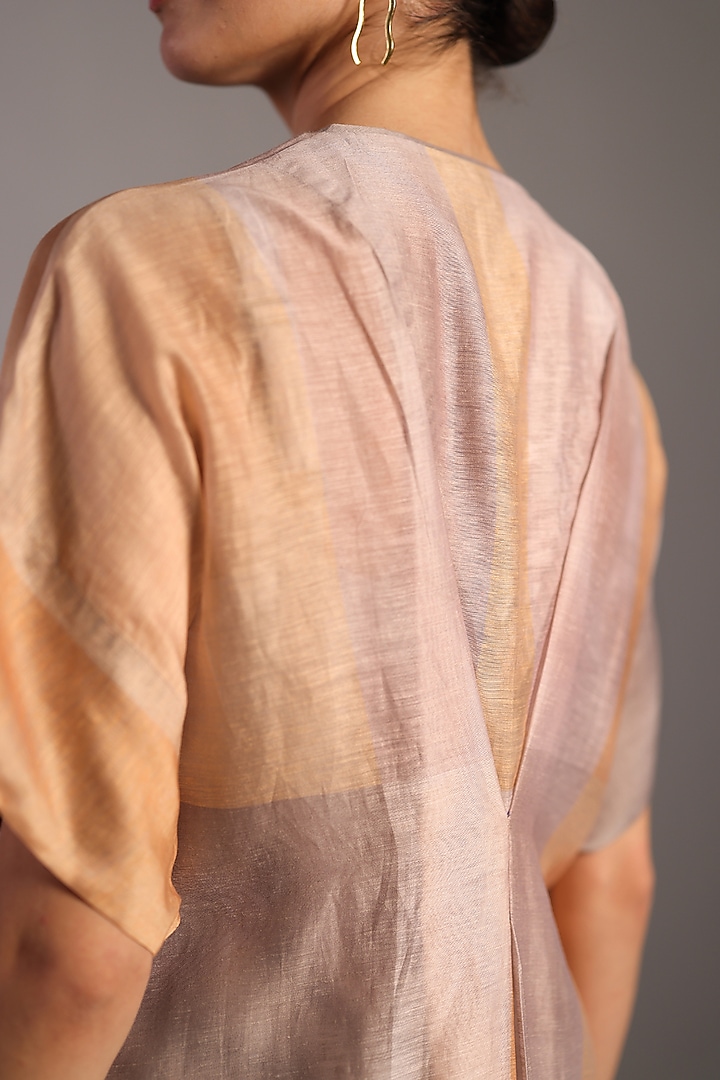 Soft Grey & Orange Linen Silk Pleated Summer Dress by CLOS at Pernia's Pop Up Shop