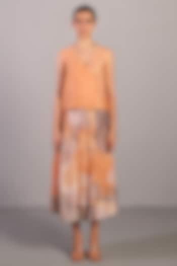 Soft Grey & Orange Linen Silk Pleated Skirt Set by CLOS at Pernia's Pop Up Shop