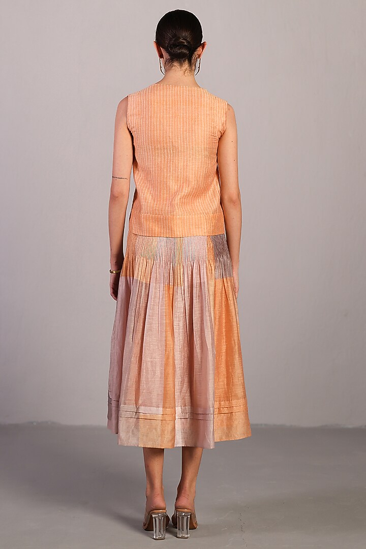 Soft Grey & Orange Linen Silk Pleated Skirt Set by CLOS at Pernia's Pop Up Shop