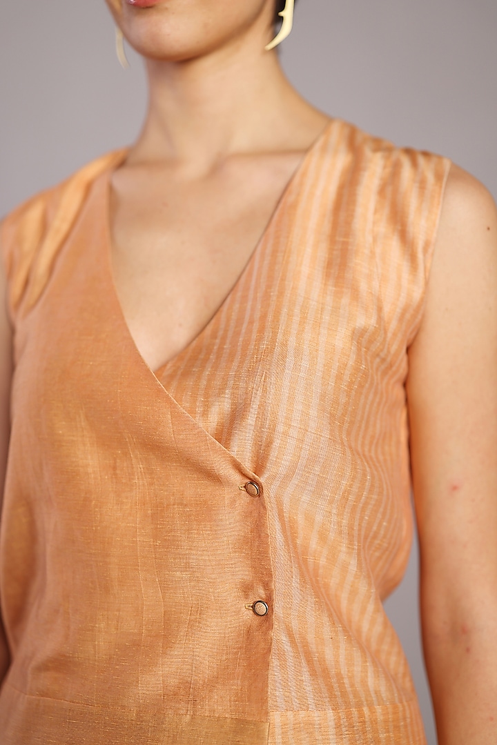 Soft Grey & Orange Linen Silk Pleated Skirt Set by CLOS at Pernia's Pop Up Shop