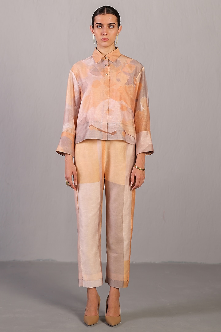 Soft Grey & Orange Linen Silk Co-Ord Set by CLOS at Pernia's Pop Up Shop