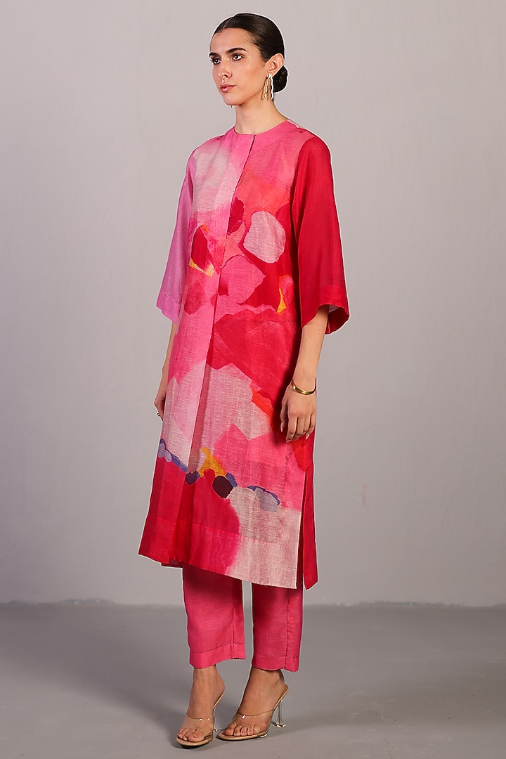 Blush Pink Linen Silk Kurta Set by CLOS at Pernia's Pop Up Shop