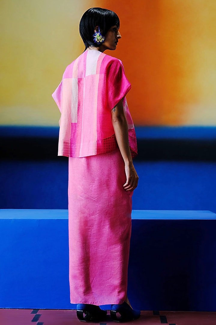 Blush Pink Linen Silk Dhoti Skirt Set by CLOS at Pernia's Pop Up Shop