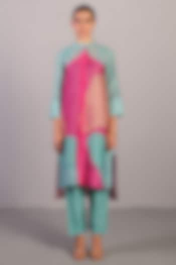 Pink & Blue Linen Silk Kurta Set by CLOS at Pernia's Pop Up Shop