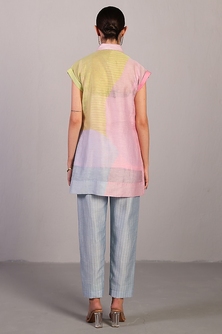 Orchid Pink & Powder Blue Linen Silk Co-Ord Set by CLOS at Pernia's Pop Up Shop