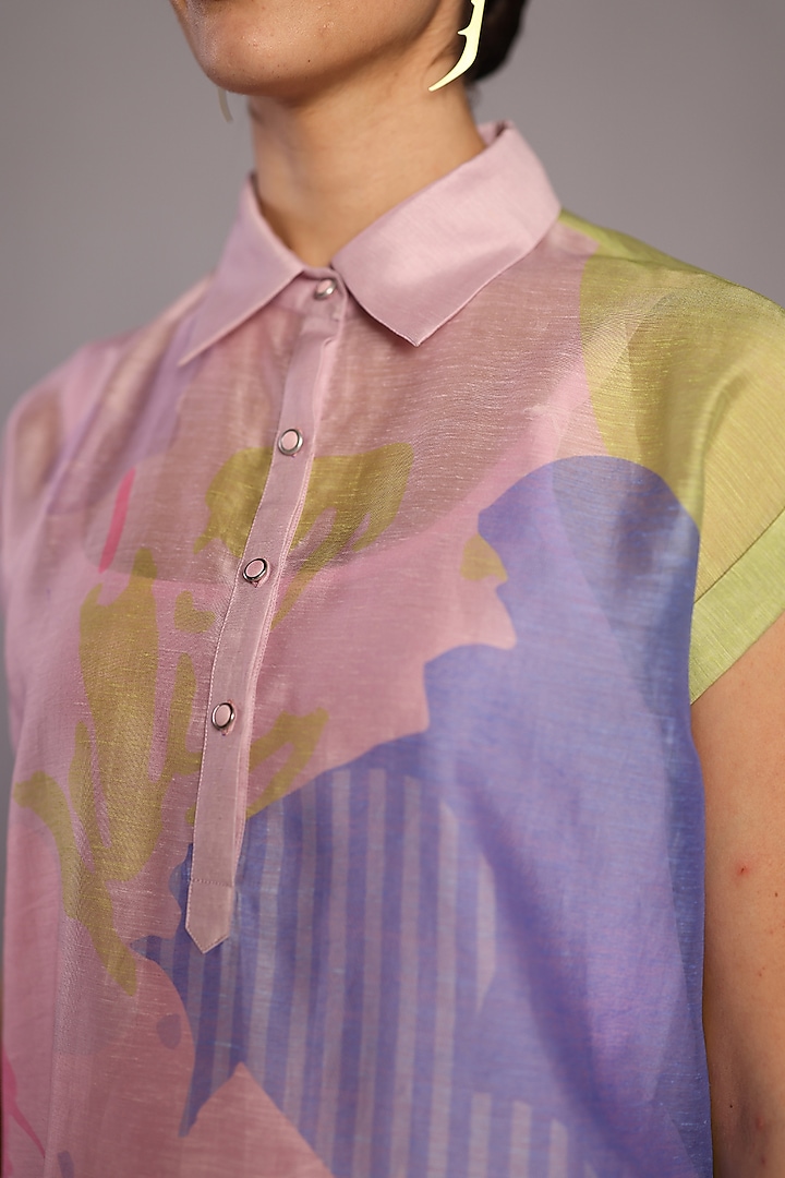 Orchid Pink & Powder Blue Linen Silk Co-Ord Set by CLOS at Pernia's Pop Up Shop