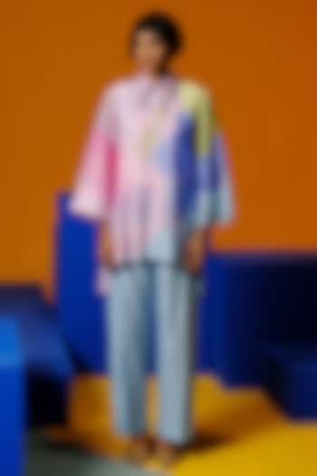 Orchid Pink & Powder Blue Linen Silk Co-Ord Set by CLOS at Pernia's Pop Up Shop