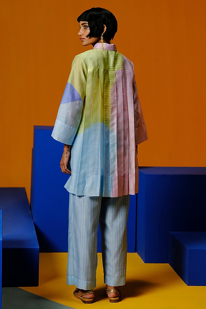Orchid Pink & Powder Blue Linen Silk Co-Ord Set by CLOS at Pernia's Pop Up Shop