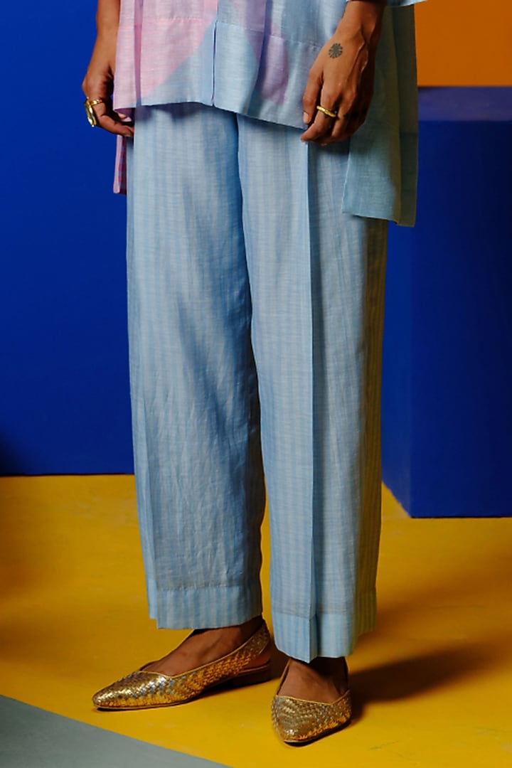 Orchid Pink & Powder Blue Linen Silk Co-Ord Set by CLOS at Pernia's Pop Up Shop