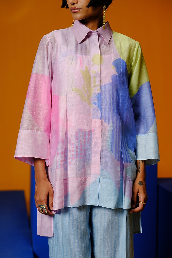 Orchid Pink & Powder Blue Linen Silk Co-Ord Set by CLOS at Pernia's Pop Up Shop