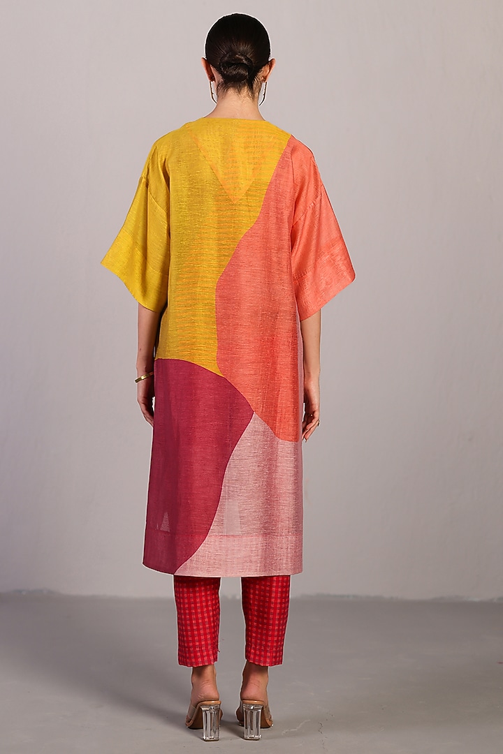 Orange-Red Linen Silk High-Low Kurta Set by CLOS at Pernia's Pop Up Shop