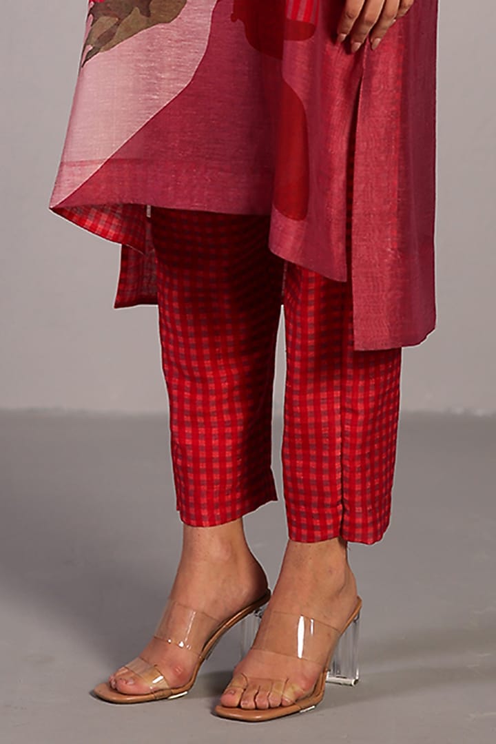 Orange-Red Linen Silk High-Low Kurta Set by CLOS at Pernia's Pop Up Shop