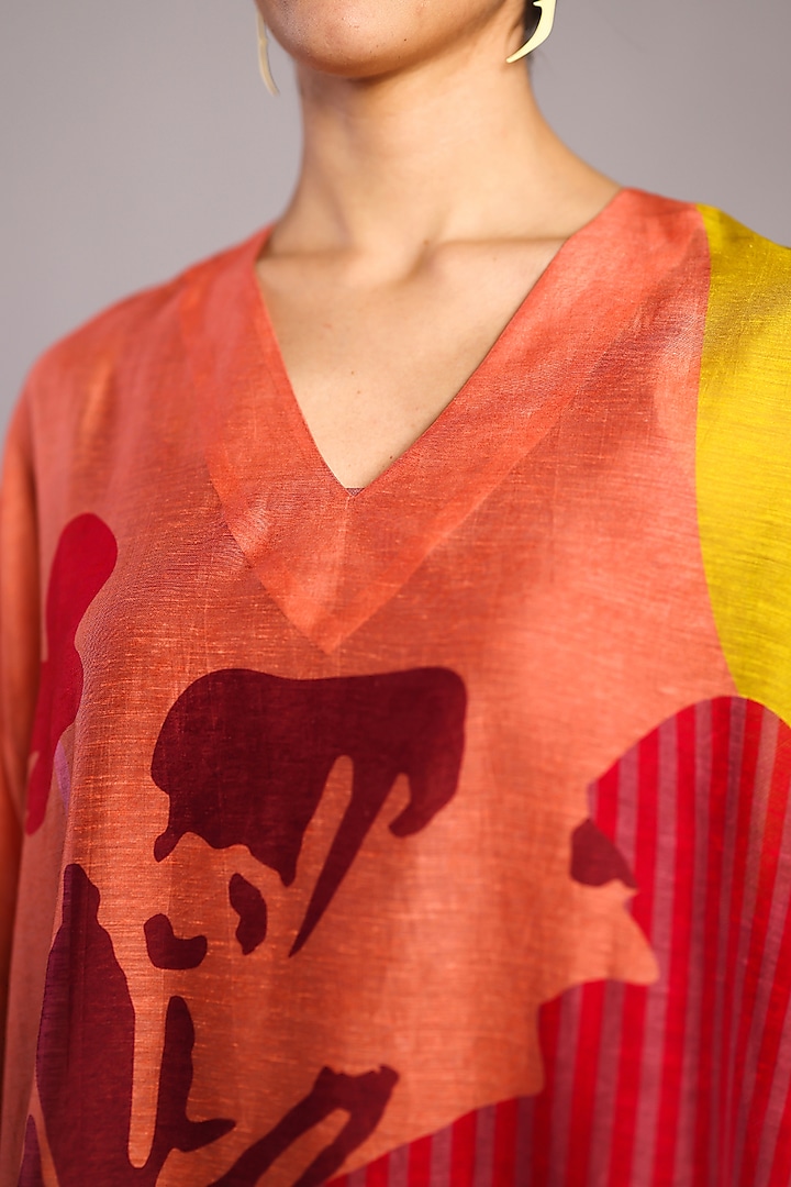 Orange-Red Linen Silk High-Low Kurta Set by CLOS at Pernia's Pop Up Shop