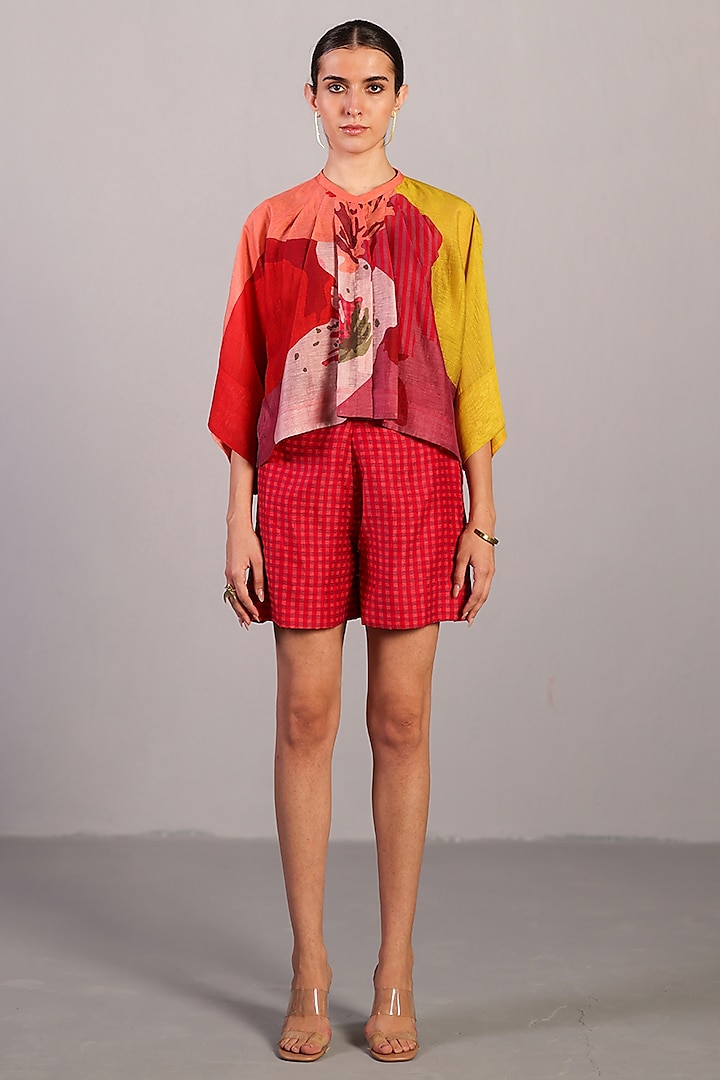 Orange-Red Linen Silk Co-Ord Set by CLOS at Pernia's Pop Up Shop