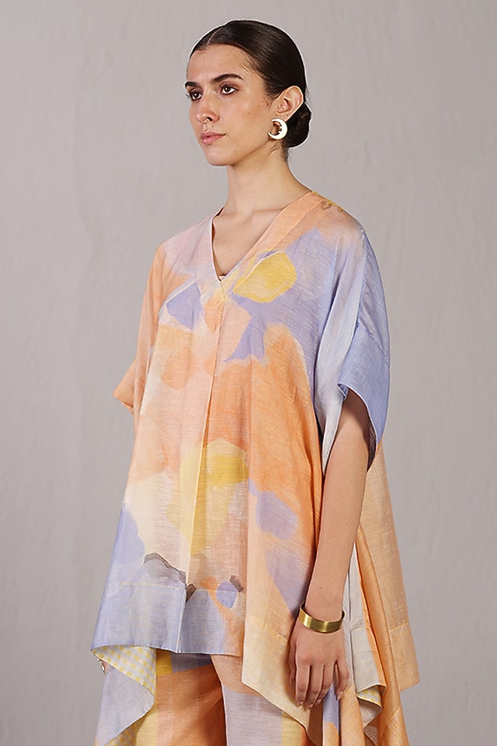 Soft Blue & Orange Linen Silk Co-Ord Set by CLOS at Pernia's Pop Up Shop