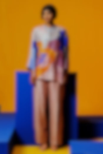 Cobalt Blue & Apricot Orange Linen Silk Co-Ord Set by CLOS at Pernia's Pop Up Shop