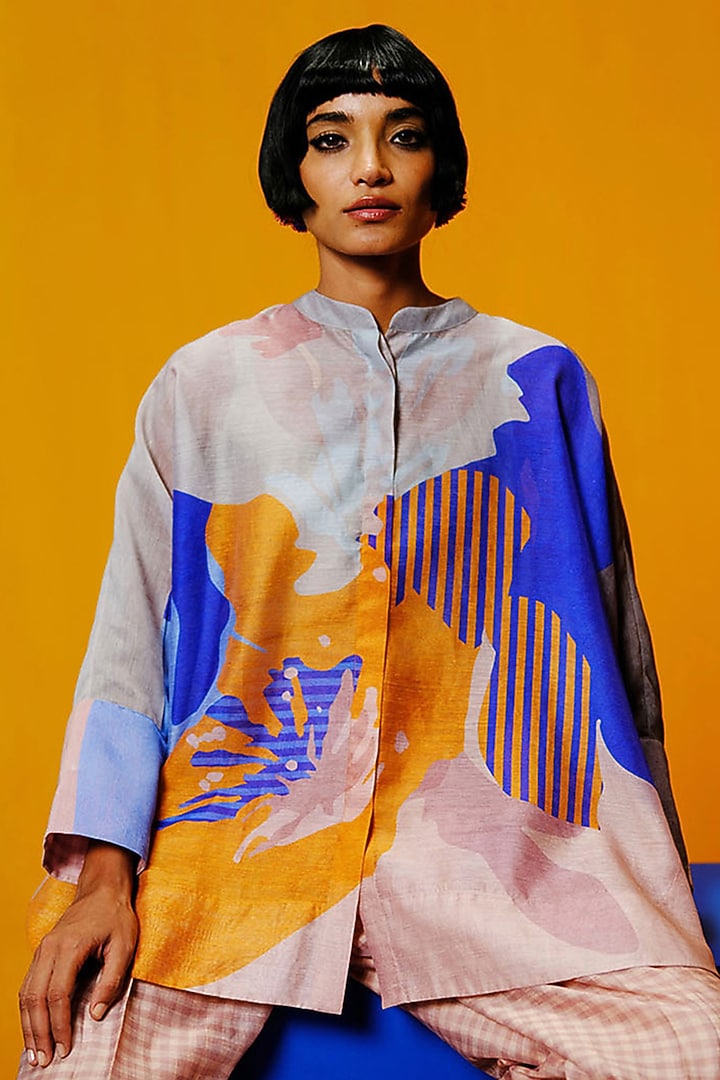 Cobalt Blue & Apricot Orange Linen Silk Co-Ord Set by CLOS at Pernia's Pop Up Shop