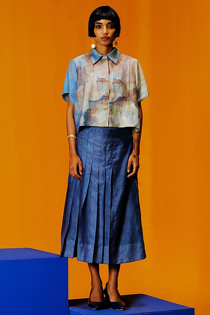 Pastel Blue & Green Linen Silk Co-Ord Set by CLOS at Pernia's Pop Up Shop