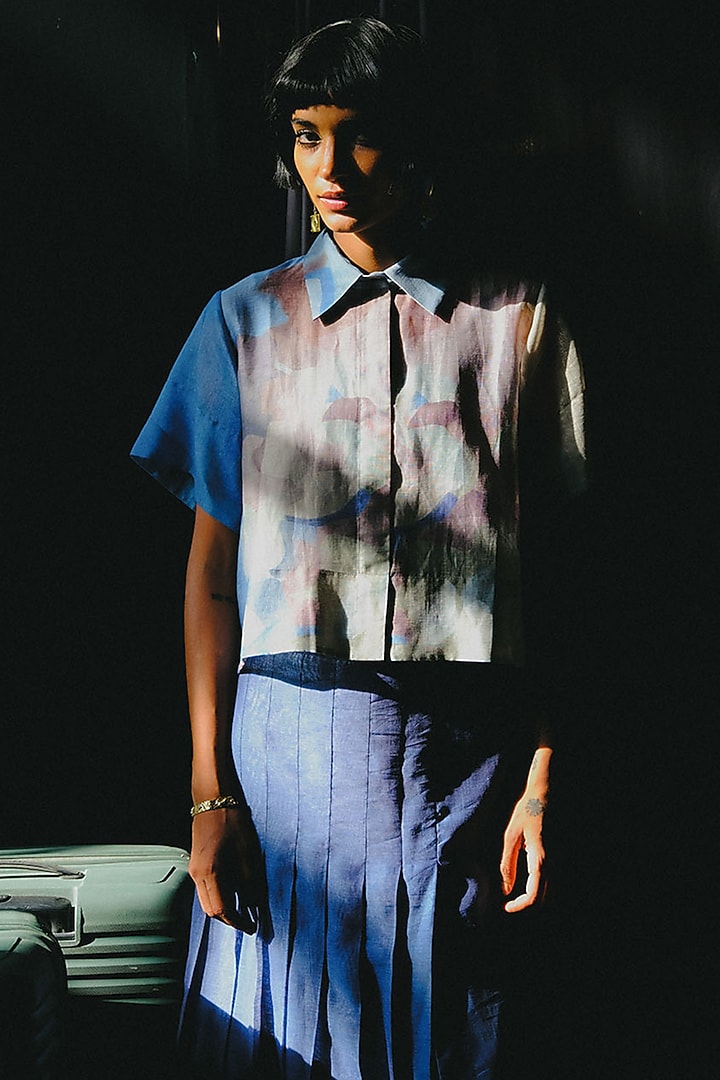 Pastel Blue & Green Linen Silk Co-Ord Set by CLOS at Pernia's Pop Up Shop